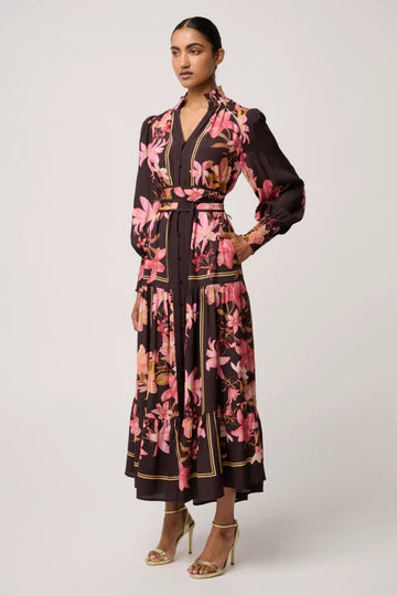 Once Was - Adine Linen Viscose Printed Maxi Dress - Obsidian Bloom
