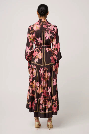 Once Was - Adine Linen Viscose Printed Maxi Dress - Obsidian Bloom