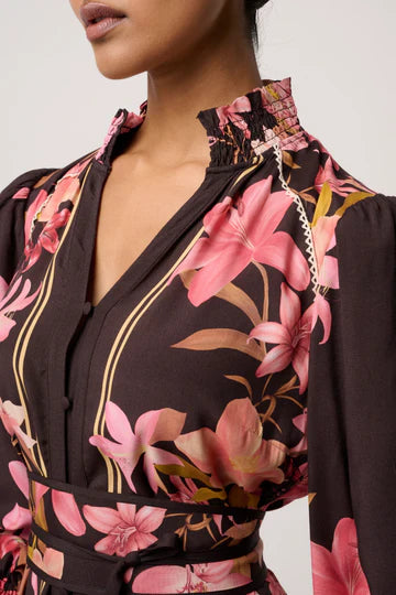 Once Was - Adine Linen Viscose Printed Maxi Dress - Obsidian Bloom