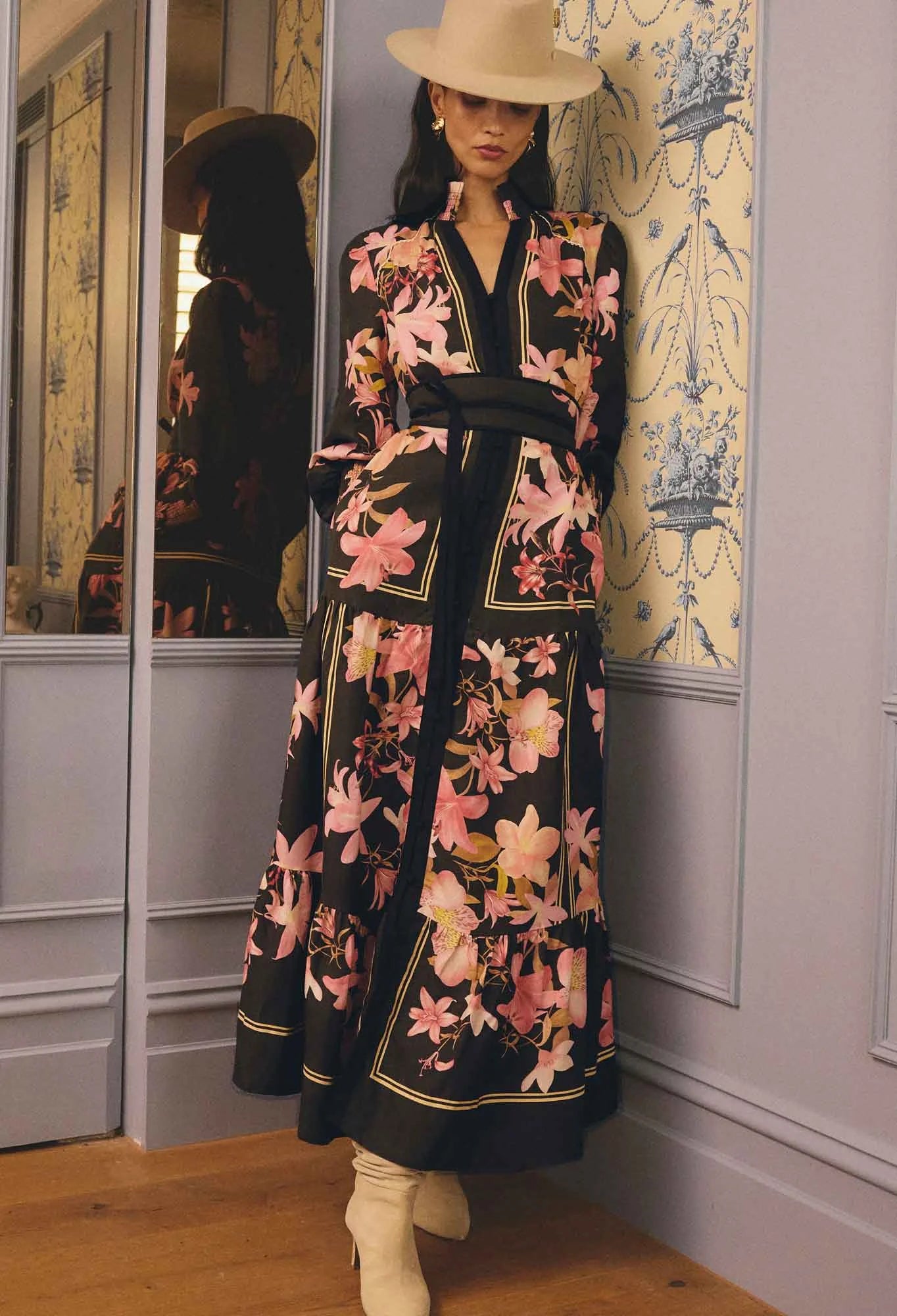 Once Was - Adine Linen Viscose Printed Maxi Dress - Obsidian Bloom