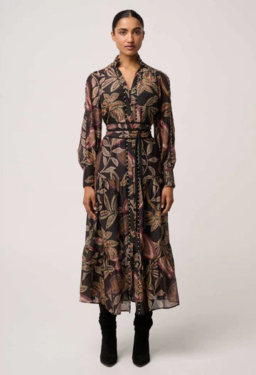 Once Was -Wanderlust Pearl Embellished Maxi Dress - Dark Tropique