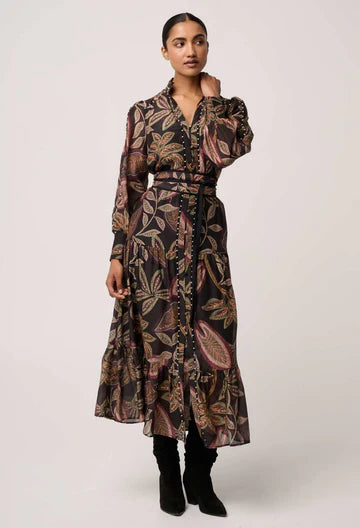 Once Was -Wanderlust Pearl Embellished Maxi Dress - Dark Tropique