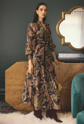 Once Was -Wanderlust Pearl Embellished Maxi Dress - Dark Tropique