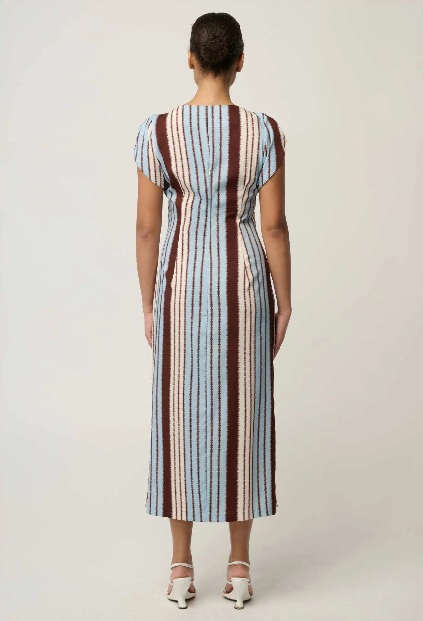 Once Was - Geneva Stretch Cupro Detail Column Midi Dress - Iridescent Stripe