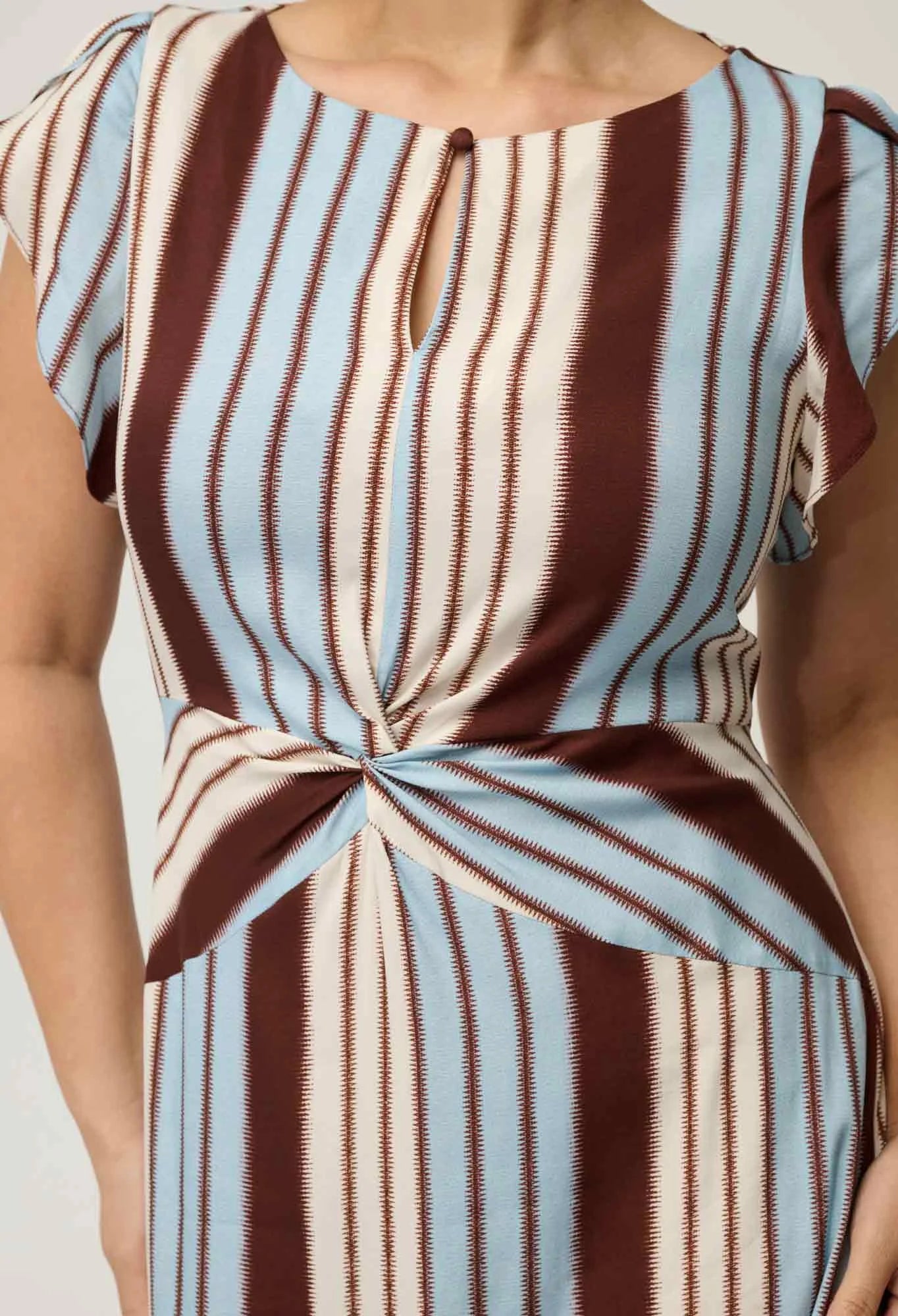 Once Was - Geneva Stretch Cupro Detail Column Midi Dress - Iridescent Stripe