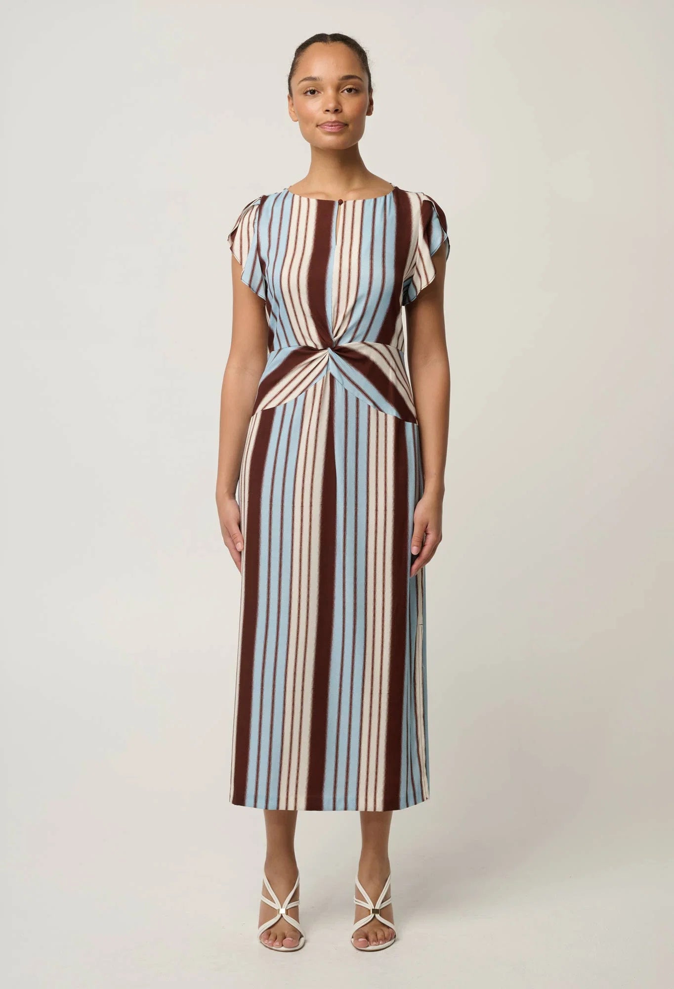 Once Was - Geneva Stretch Cupro Detail Column Midi Dress - Iridescent Stripe