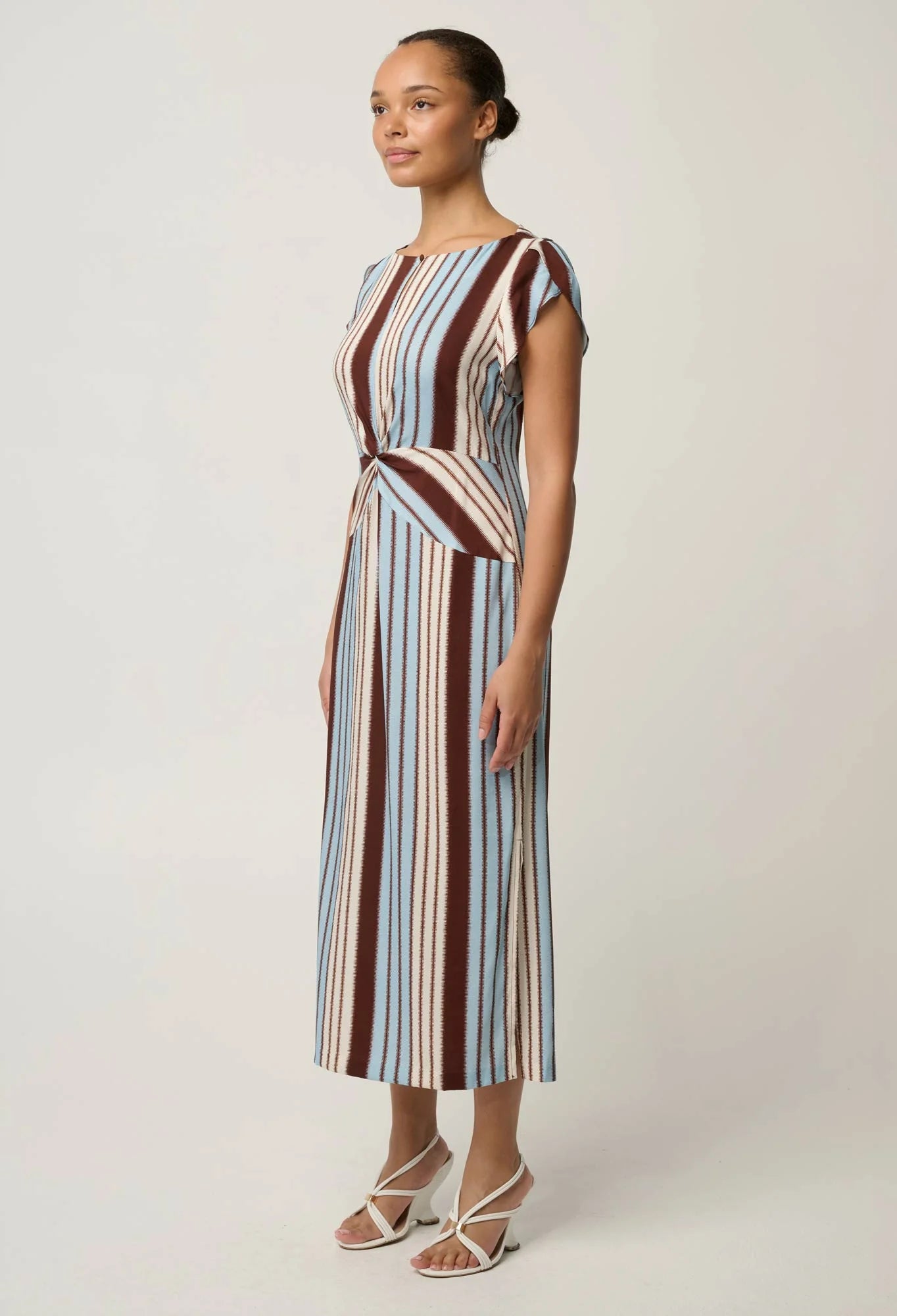 Once Was - Geneva Stretch Cupro Detail Column Midi Dress - Iridescent Stripe