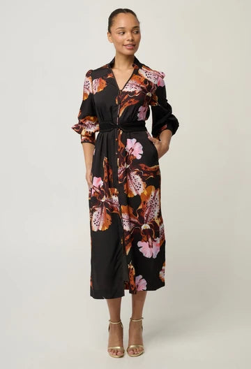 Once Was - Meredith Viscose Column Midi Dress - Sunset Orchid