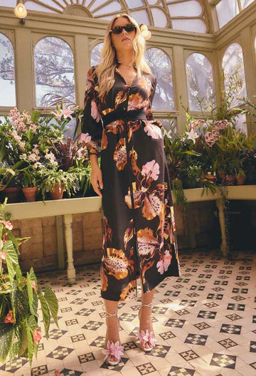 Once Was - Meredith Viscose Column Midi Dress - Sunset Orchid