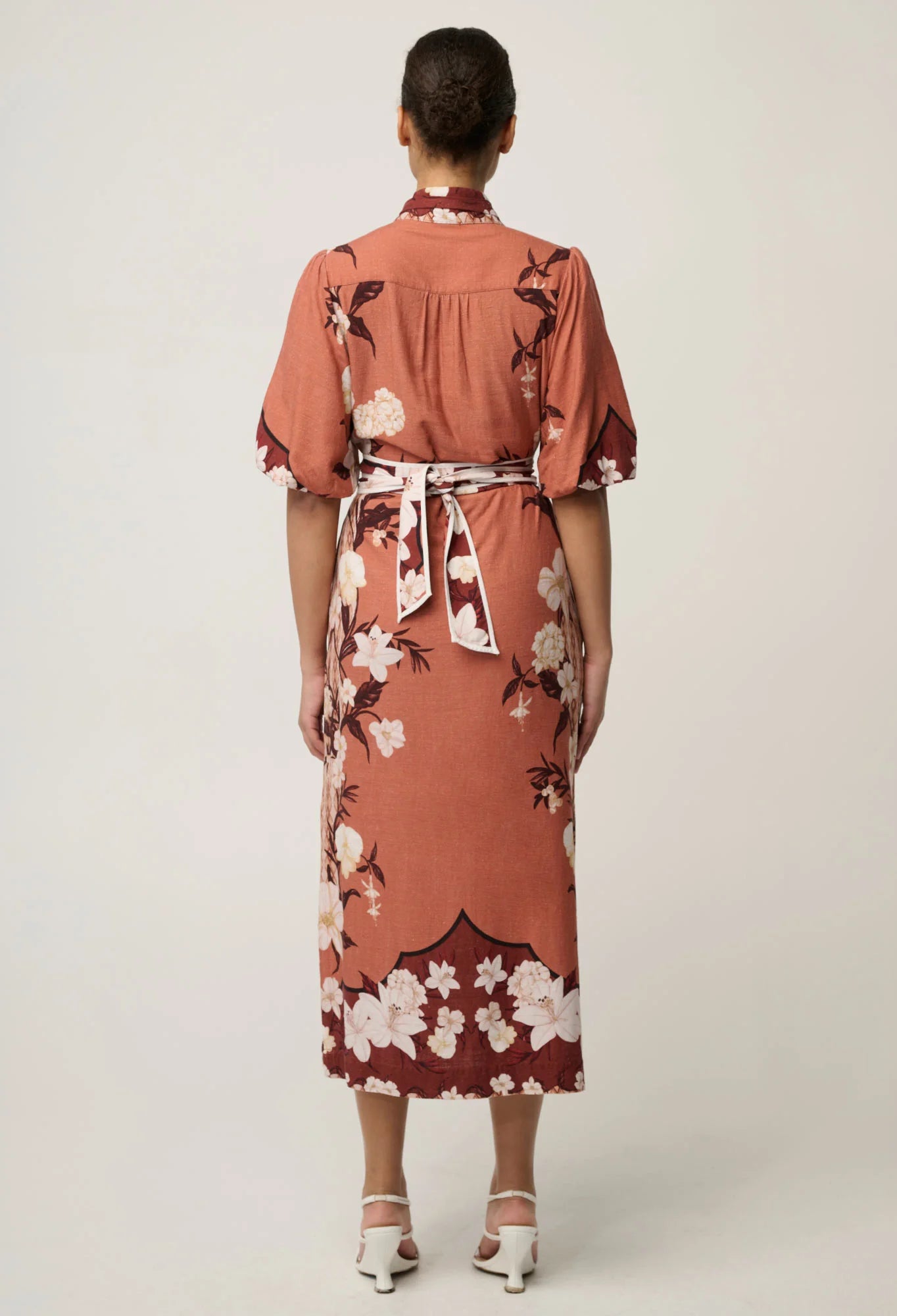 Once Was - Gisela Linen Viscose Printed Column Midi Dress - Amber Vine