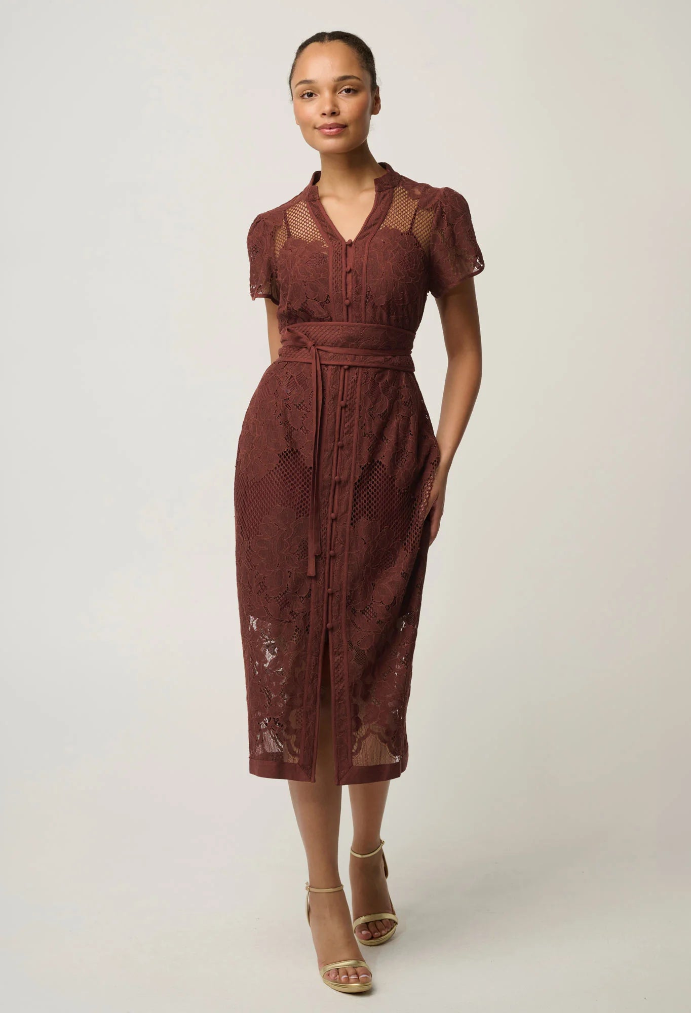 Once Was - Solene Cotton Blend Lace Dress - Rosewood