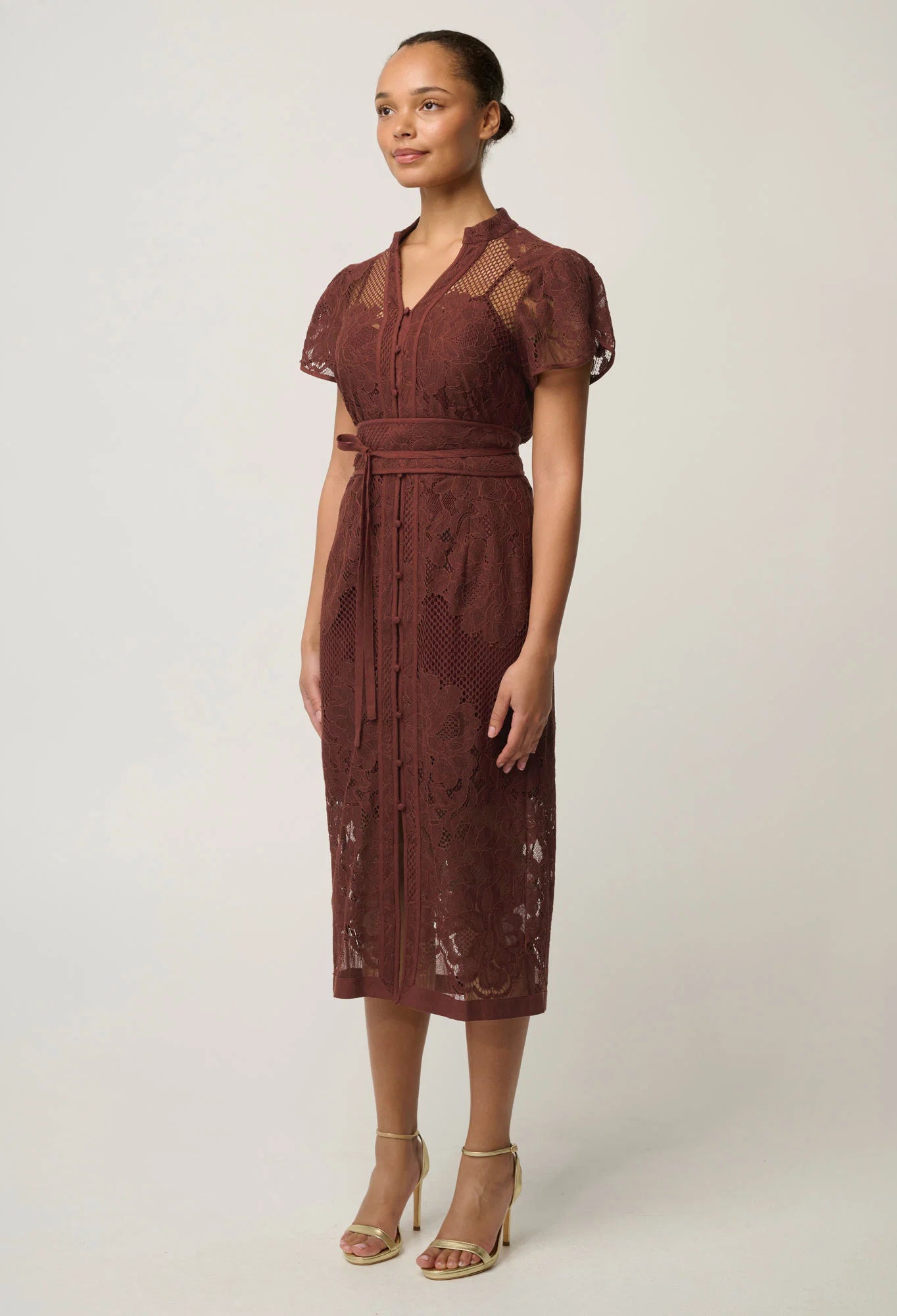 Once Was - Solene Cotton Blend Lace Dress - Rosewood