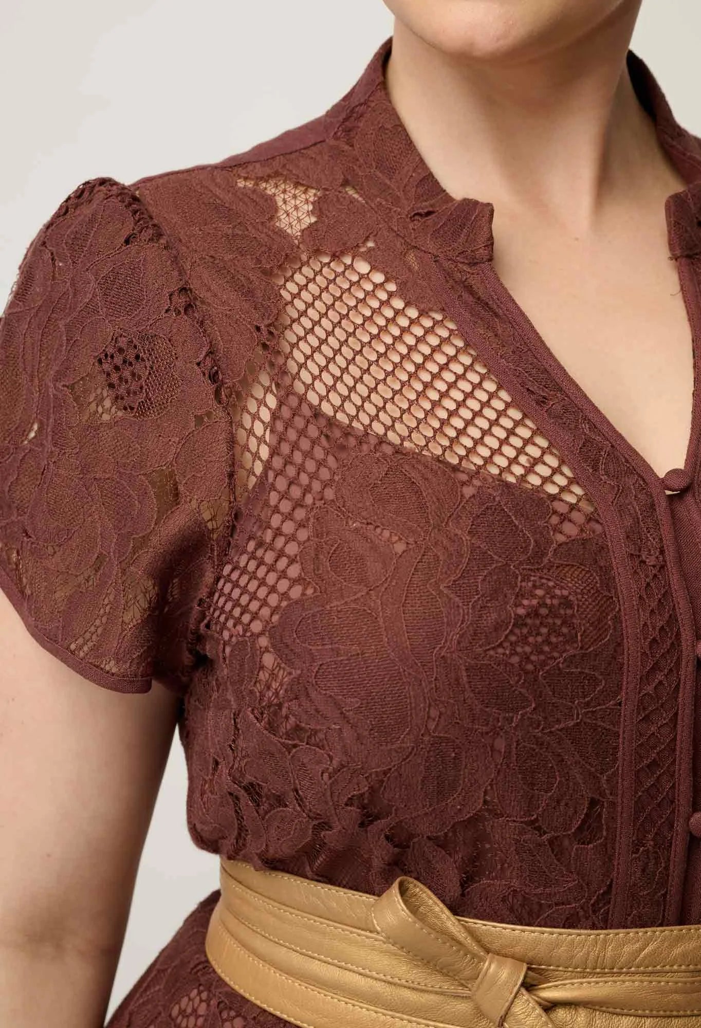 Once Was - Solene Cotton Blend Lace Dress - Rosewood