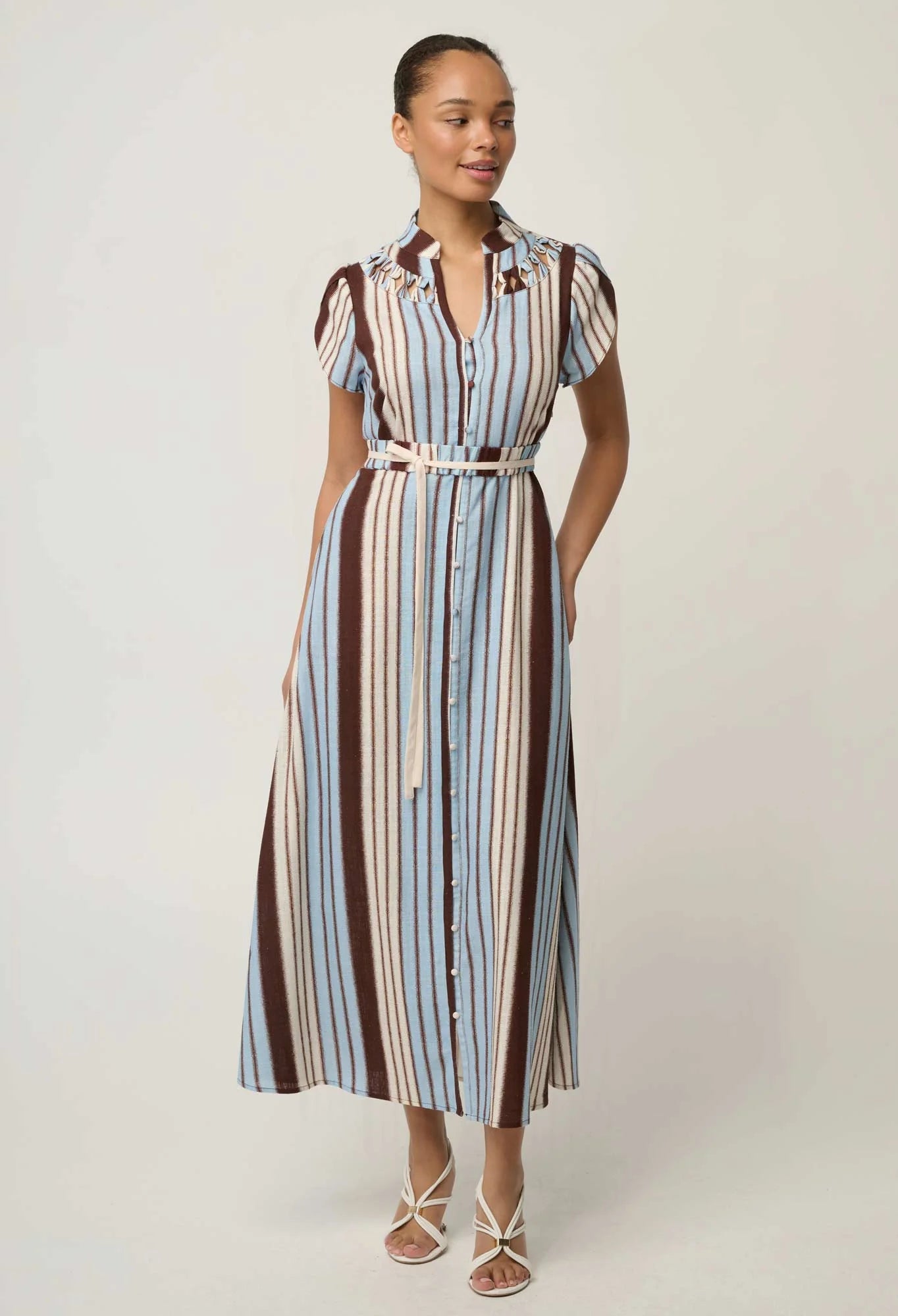 Once Was - Cattleya Linen Viscose Smock Maxi - Iridescent Stripe