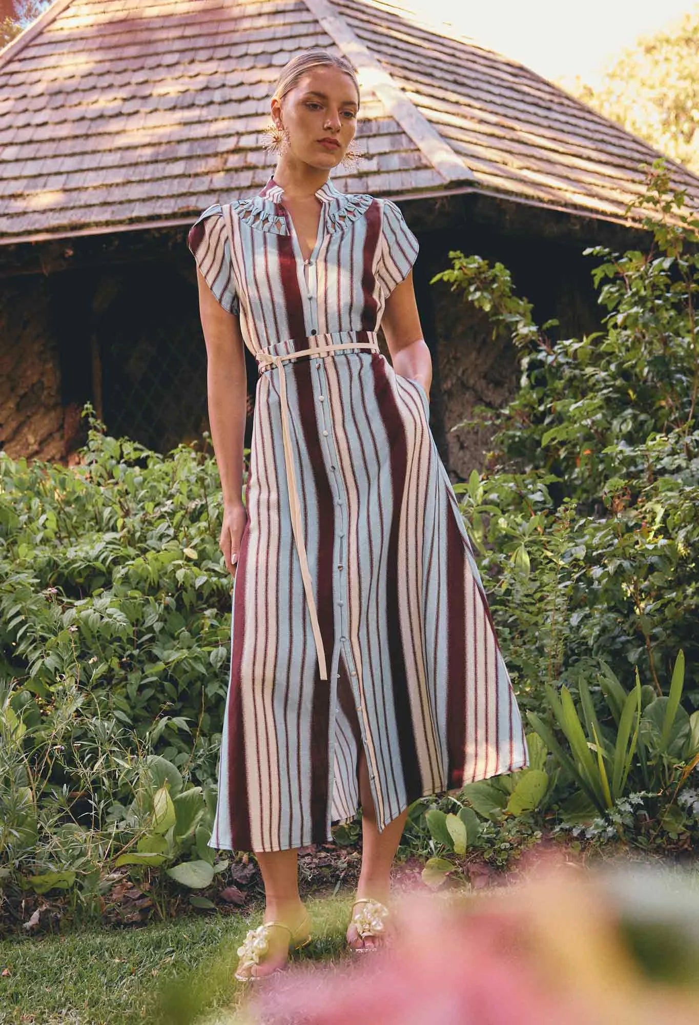 Once Was - Cattleya Linen Viscose Smock Maxi - Iridescent Stripe