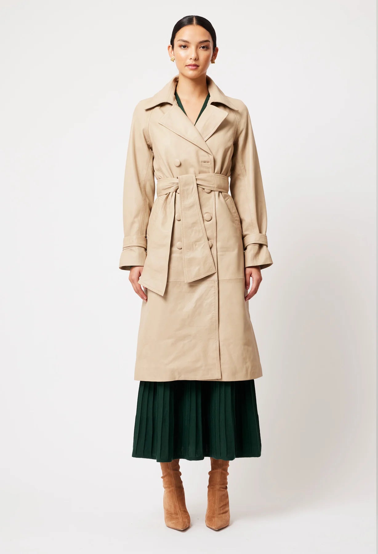 Once Was - Astra Leather Trench - Oatmeal