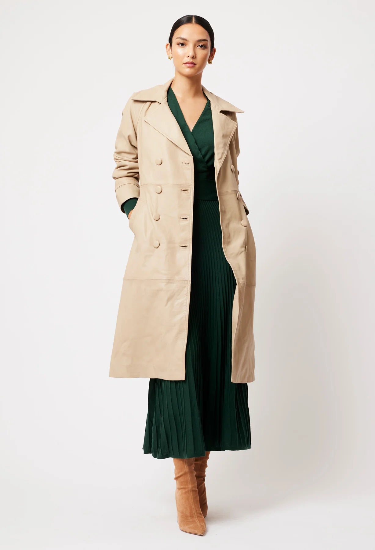 Once Was - Astra Leather Trench - Oatmeal