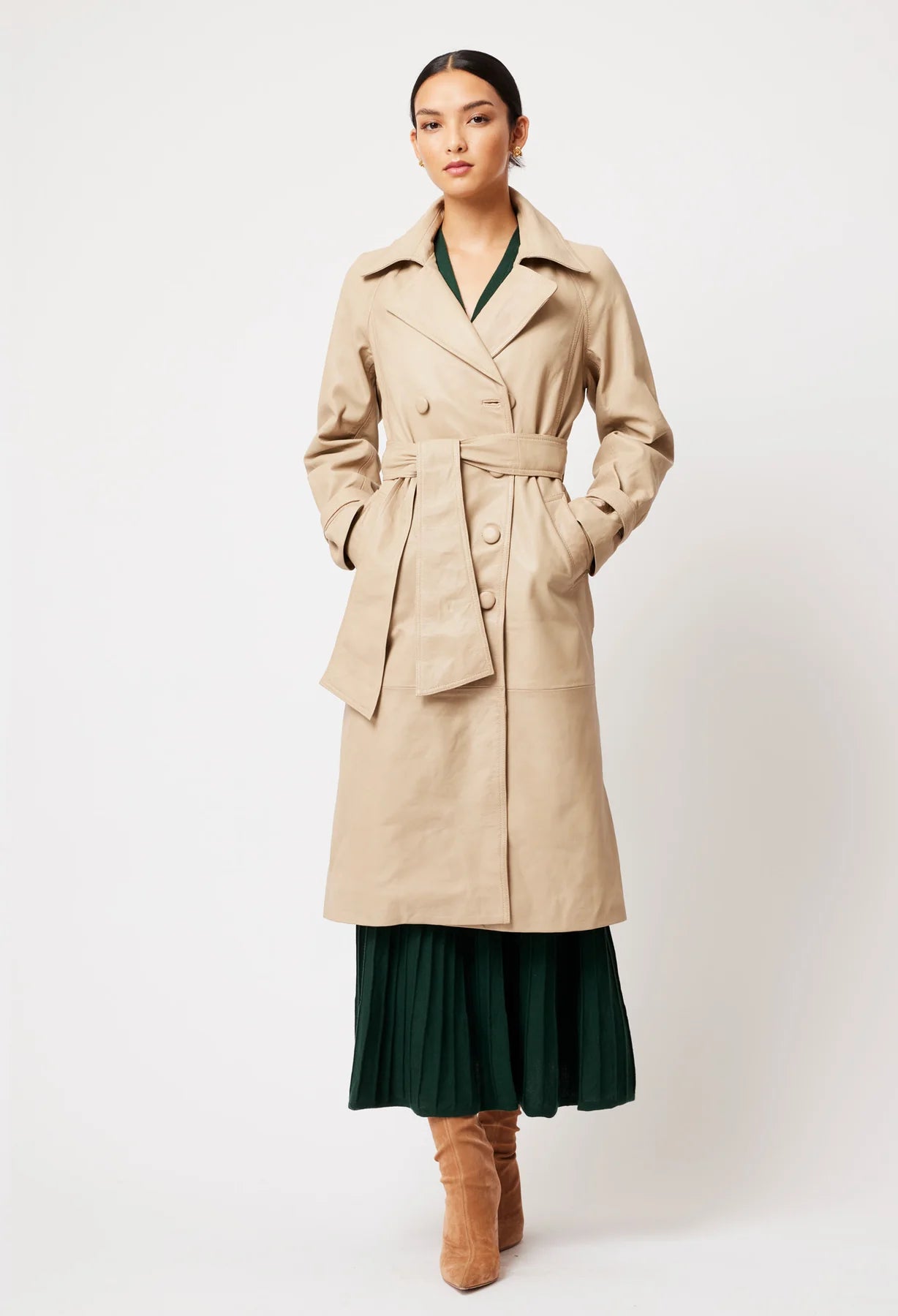 Once Was - Astra Leather Trench - Oatmeal