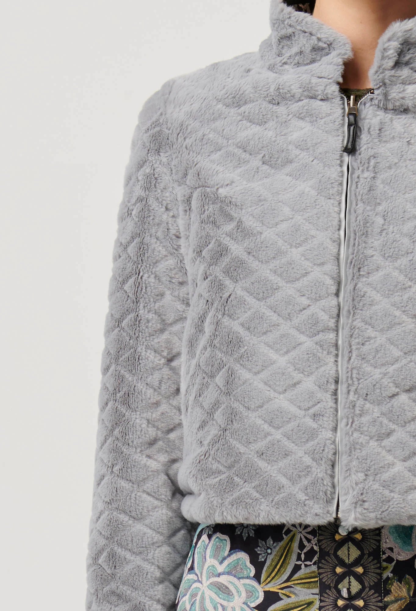 Once Was - Rylie Reversible. Placement Print Ponte & Faux Fur Jacket - Dahlia Fields