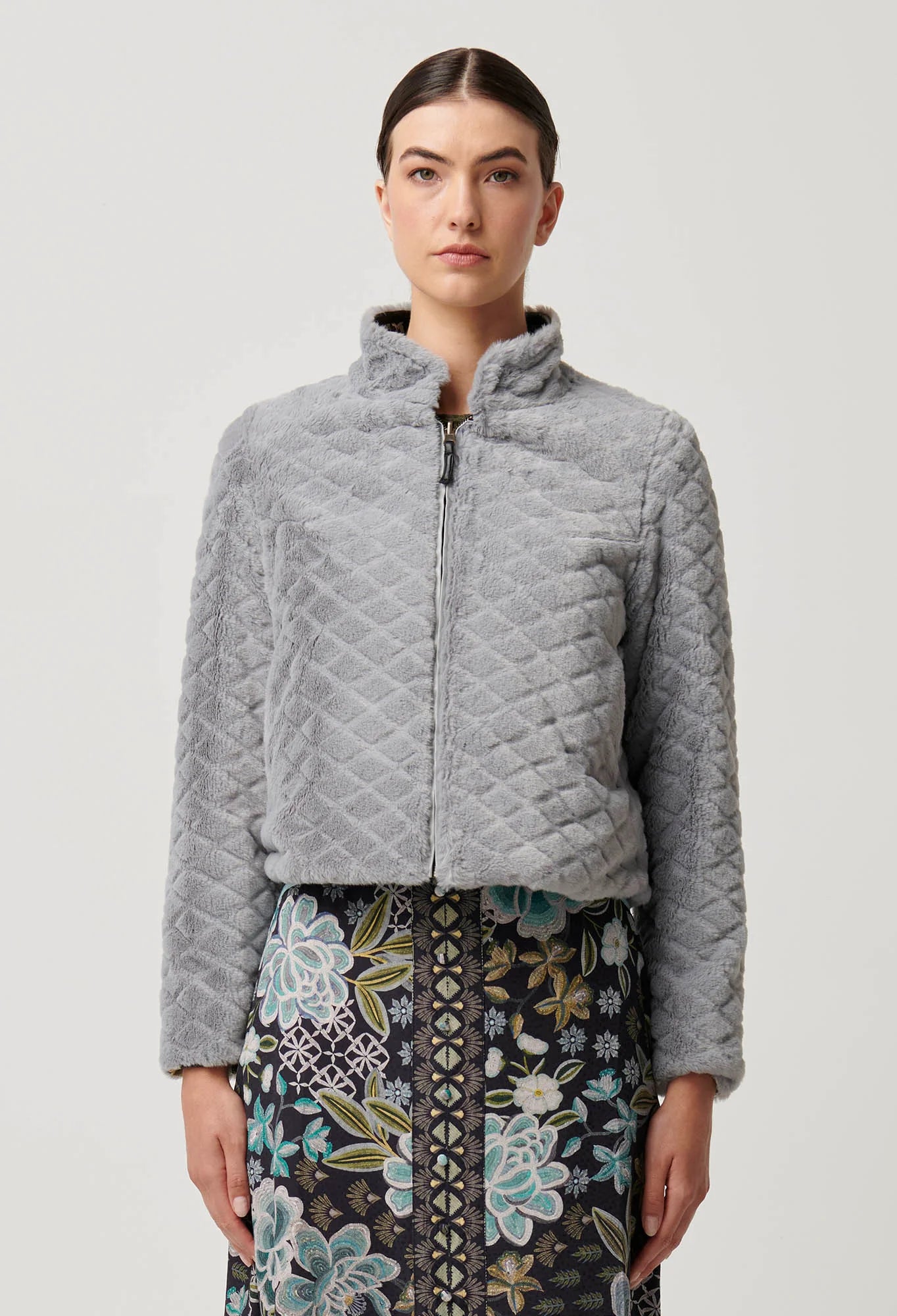 Once Was - Rylie Reversible. Placement Print Ponte & Faux Fur Jacket - Dahlia Fields