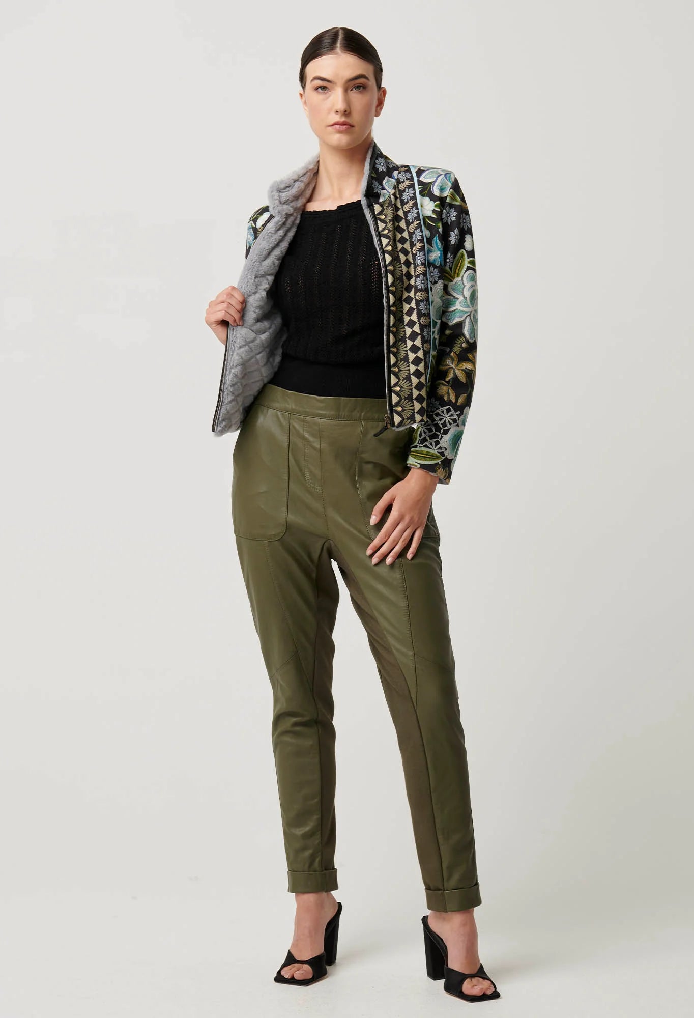 Once Was - Rylie Reversible. Placement Print Ponte & Faux Fur Jacket - Dahlia Fields