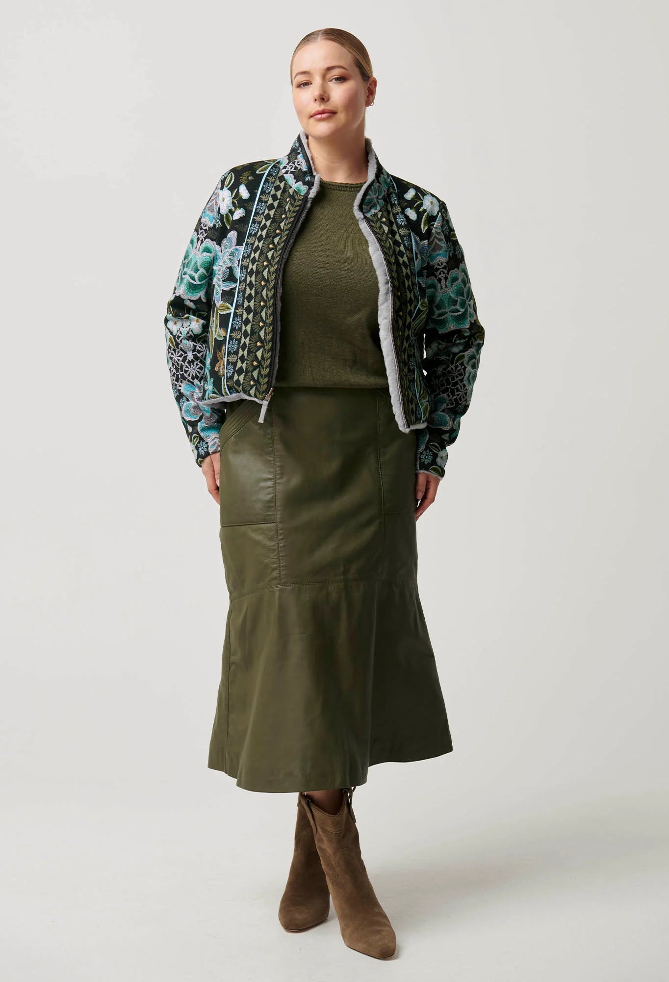 Once Was - Rylie Reversible. Placement Print Ponte & Faux Fur Jacket - Dahlia Fields