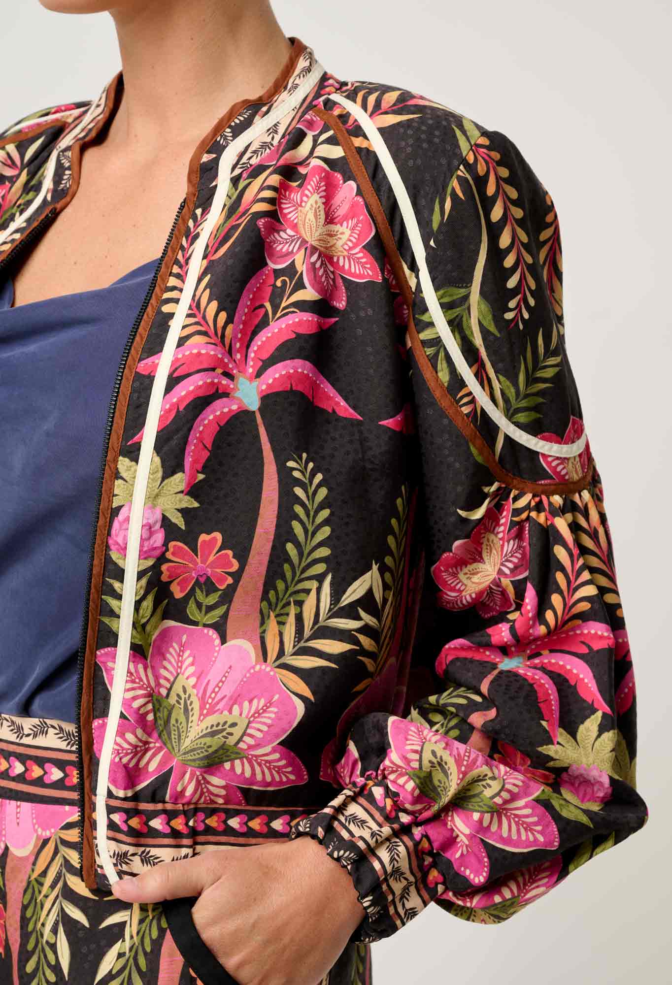 Once Was - Arabella Reversible Viscose Jacket - Anthos Lotos/Black