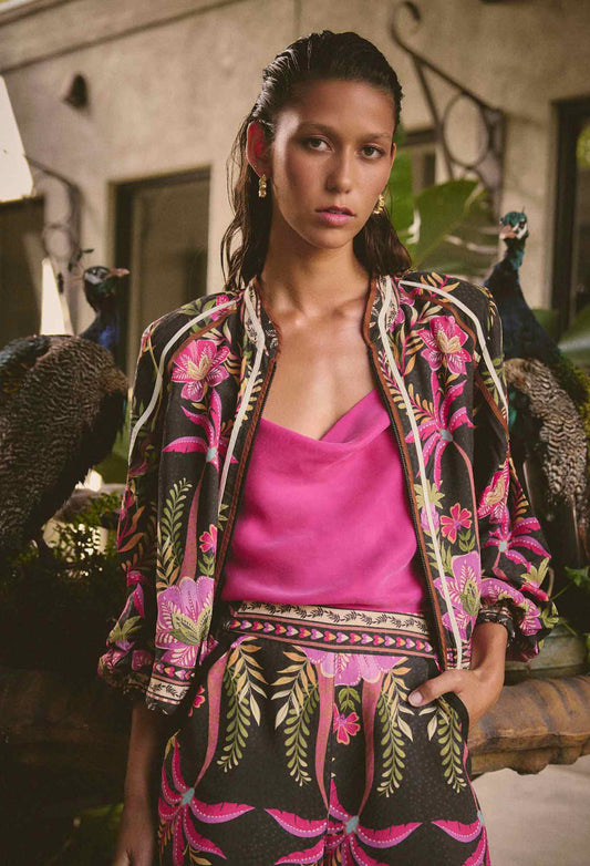 Once Was - Arabella Reversible Viscose Jacket - Anthos Lotos/Black