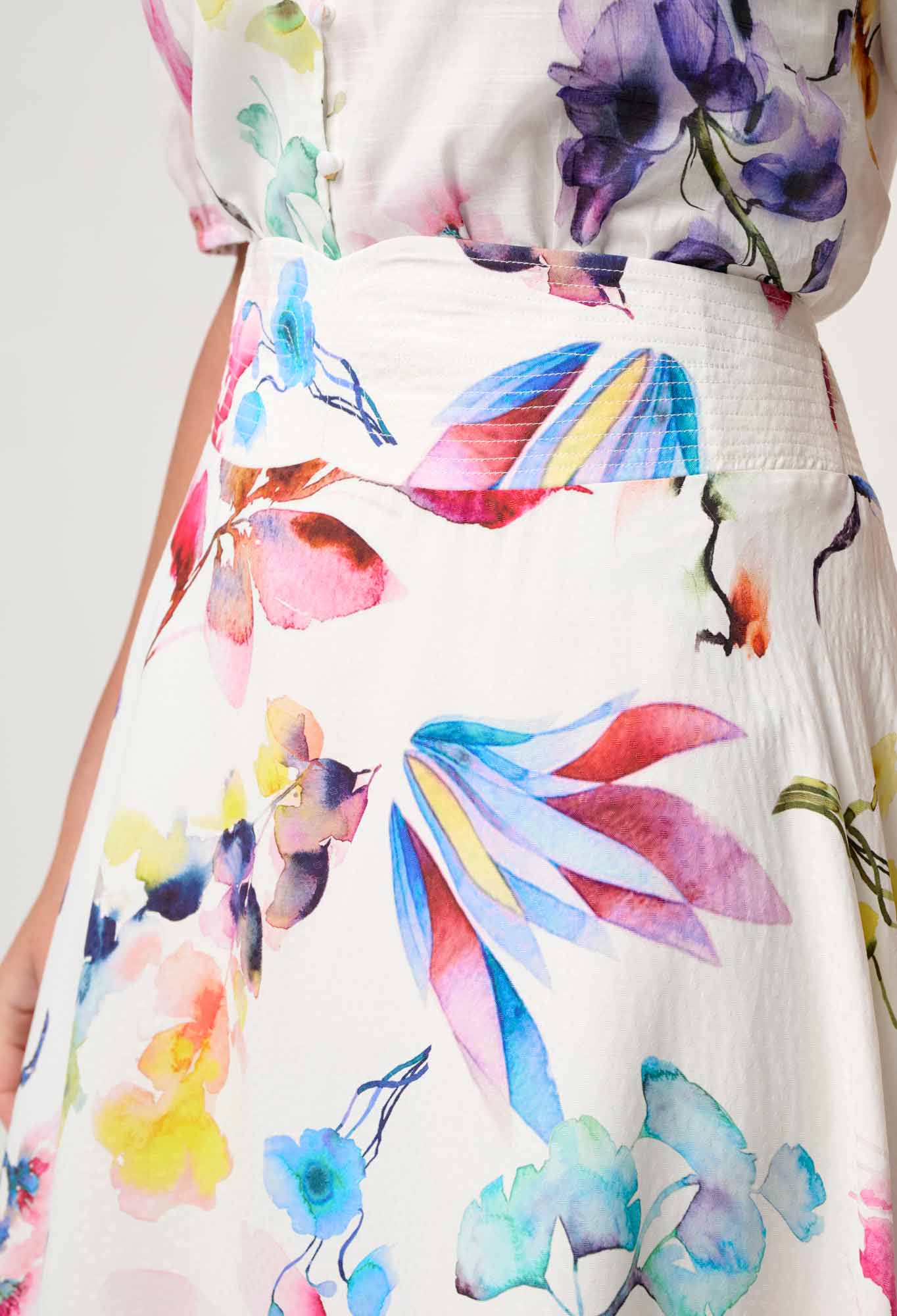 Once Was - Pandorea Viscose Dobby Yoke Skirt - Plume Blossom