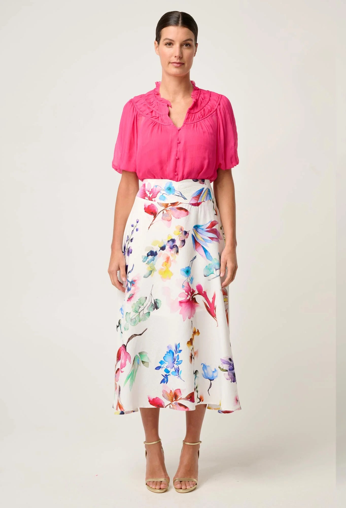 Once Was - Pandorea Viscose Dobby Yoke Skirt - Plume Blossom