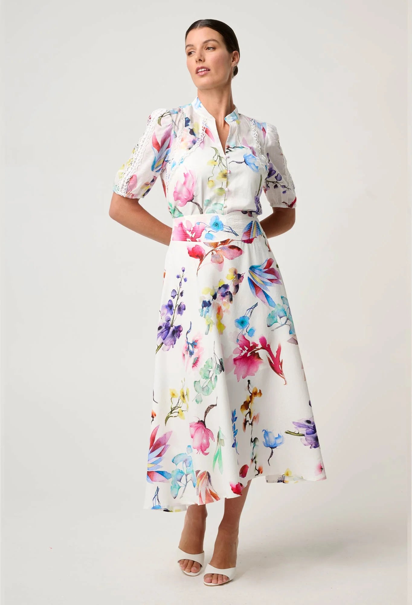 Once Was - Pandorea Viscose Dobby Yoke Skirt - Plume Blossom