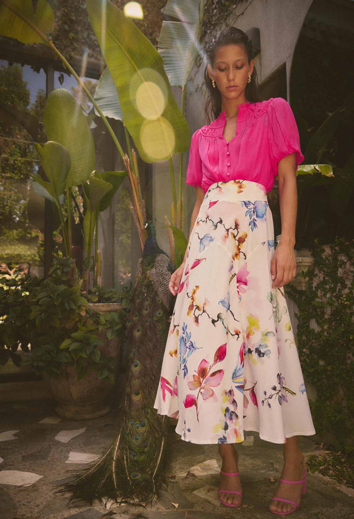 Once Was - Pandorea Viscose Dobby Yoke Skirt - Plume Blossom