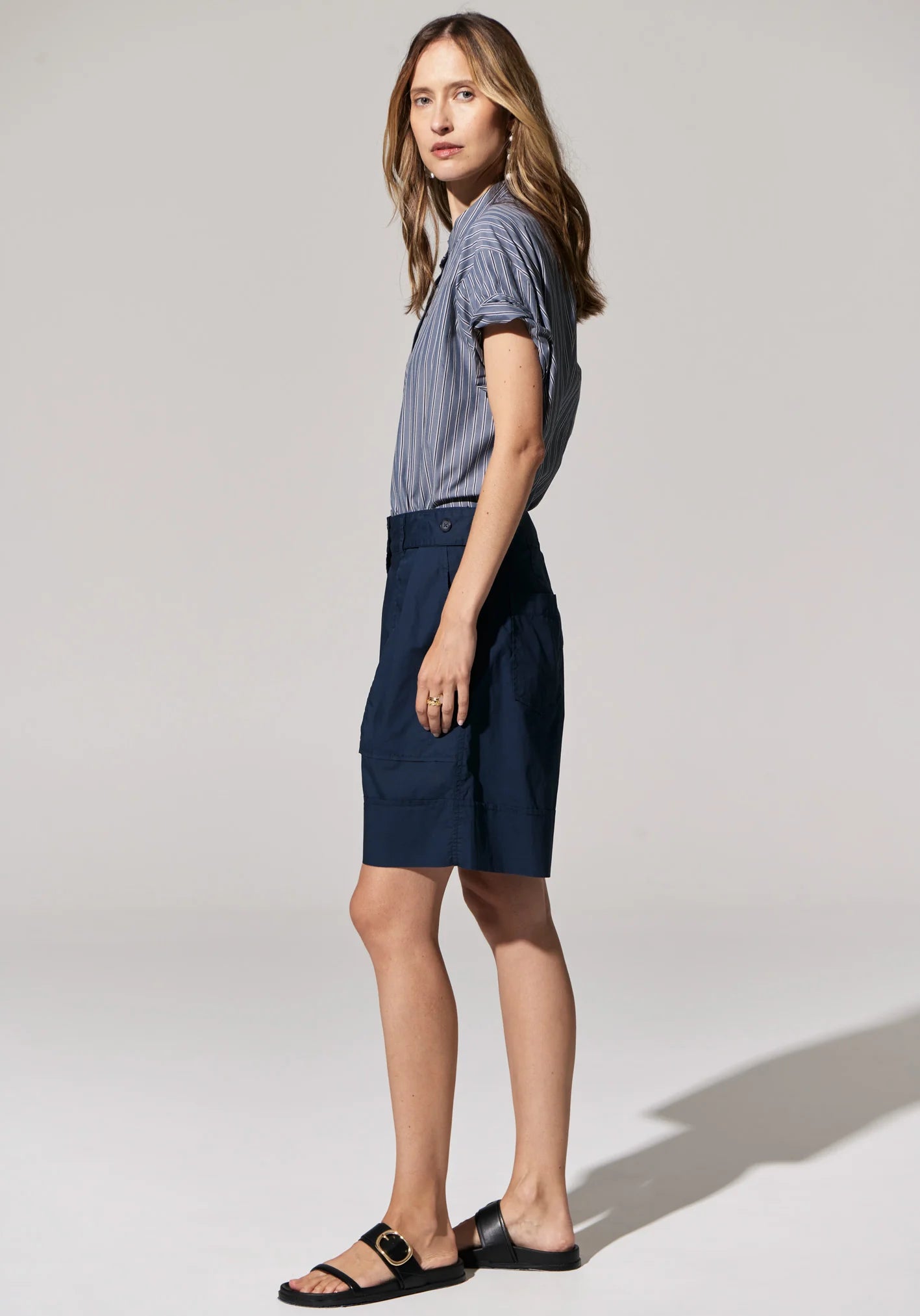 Pol Clothing - Orion Roll Sleeve Shirt - Ink Stripe