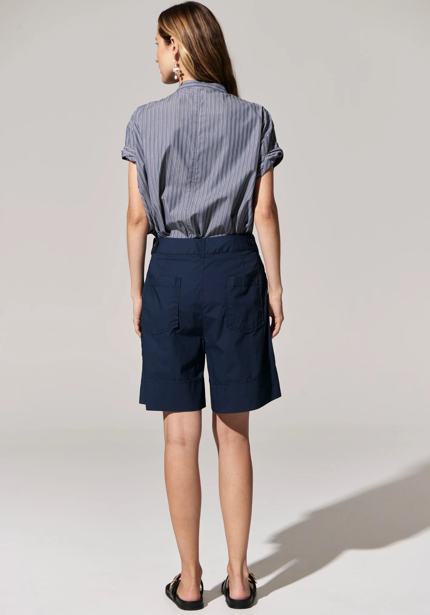 Pol Clothing - Orion Roll Sleeve Shirt - Ink Stripe