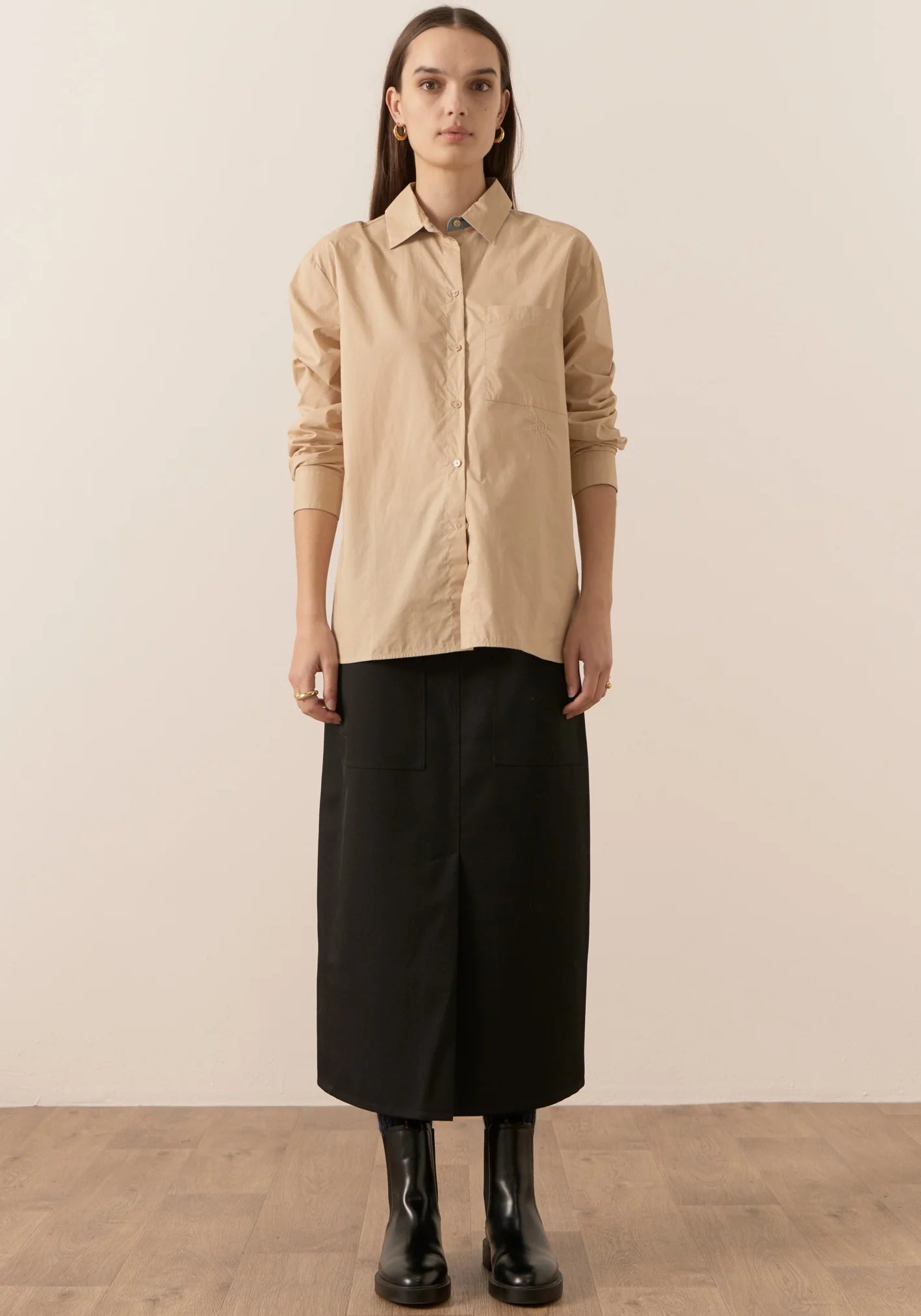 POL - Eyre Contrast Cuff Shirt - Camel Mist