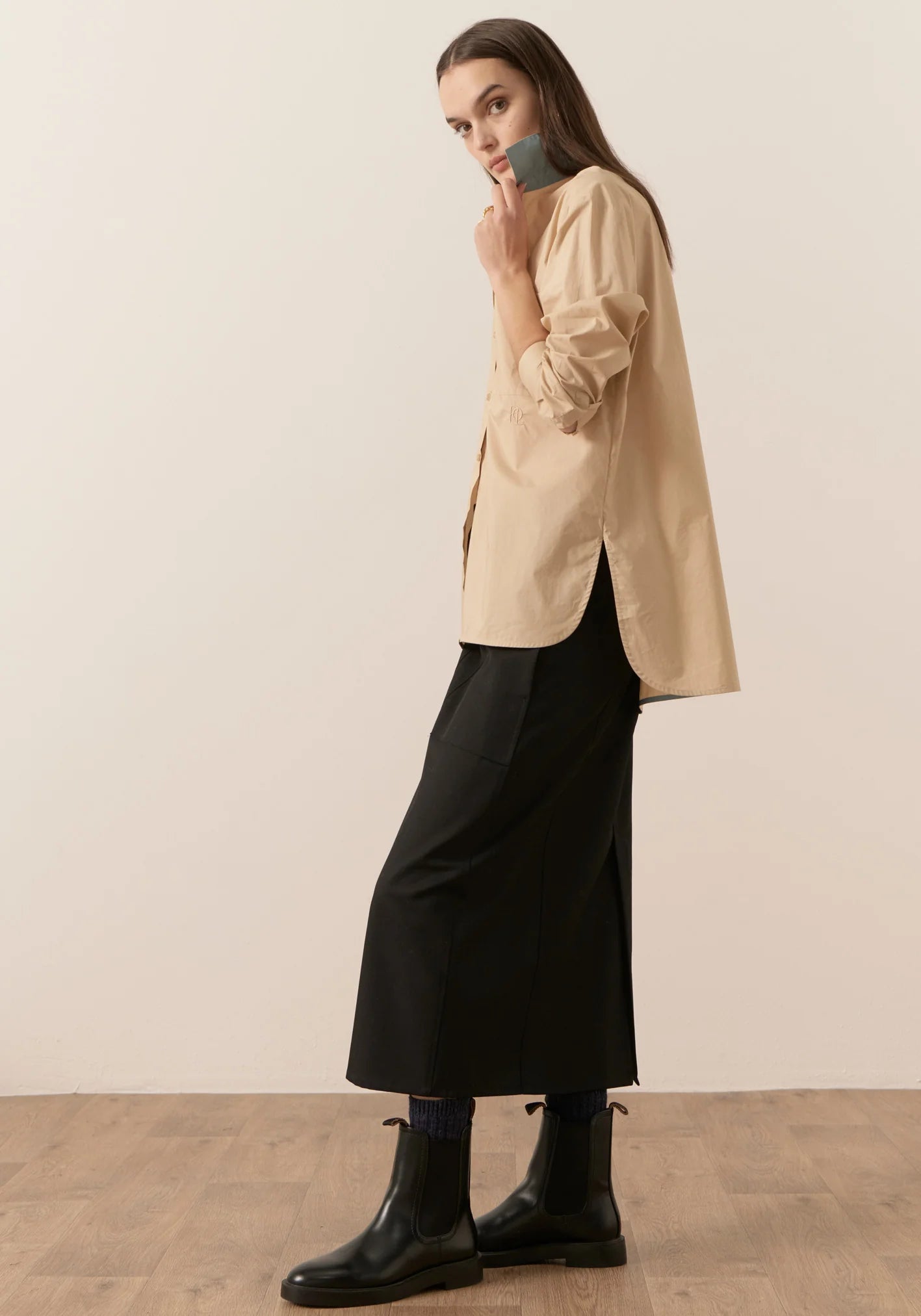 POL - Eyre Contrast Cuff Shirt - Camel Mist