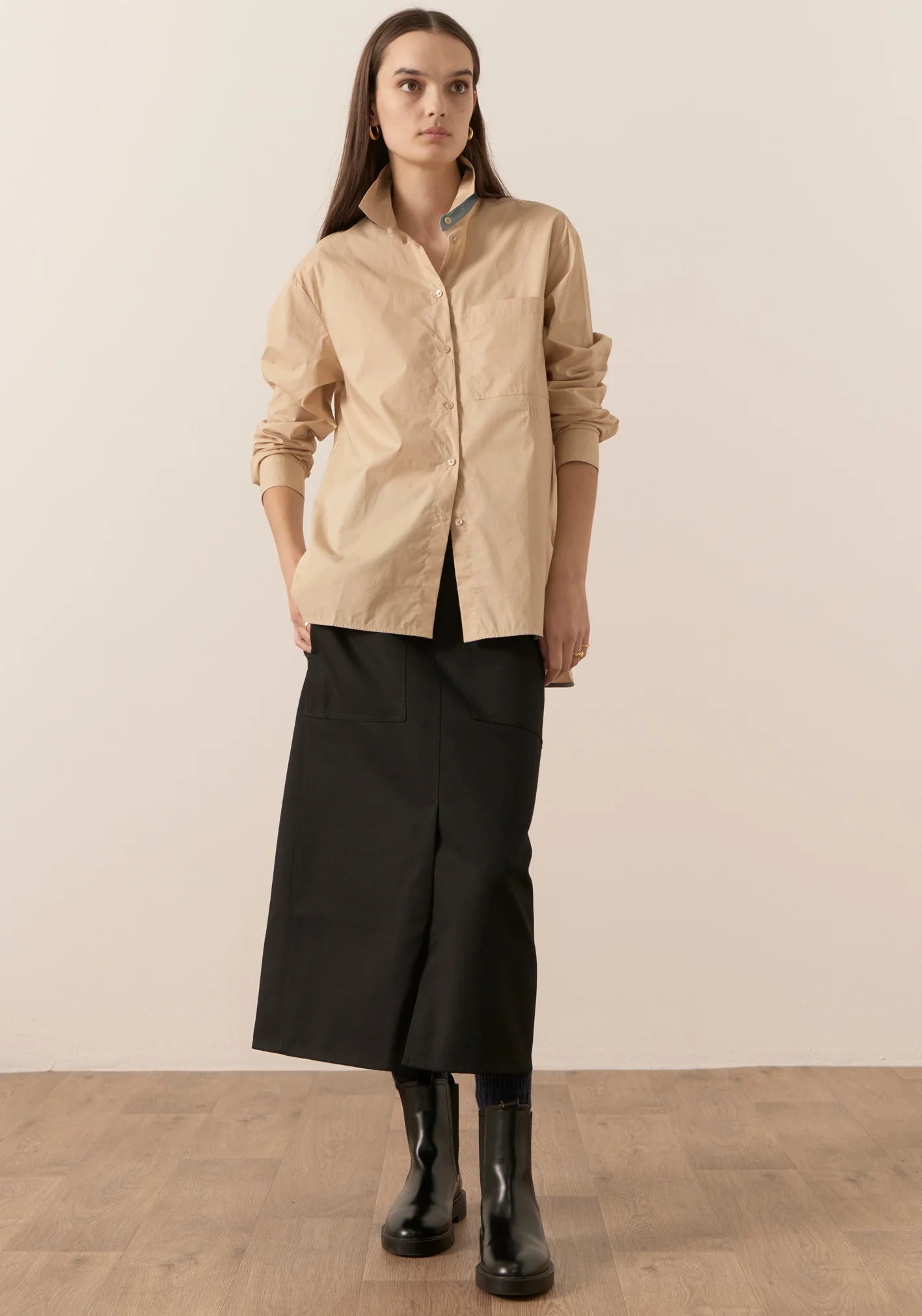 POL - Eyre Contrast Cuff Shirt - Camel Mist
