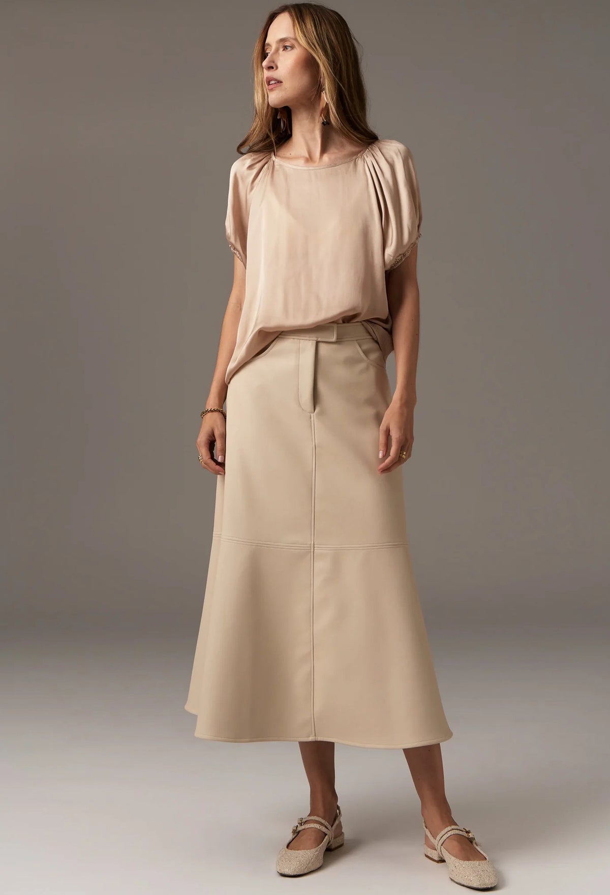 50% OFF - Pol Clothing - Ollie Faux Leather Skirt - Pebble