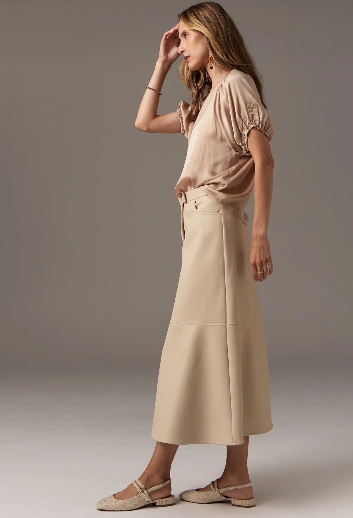 50% OFF - Pol Clothing - Ollie Faux Leather Skirt - Pebble