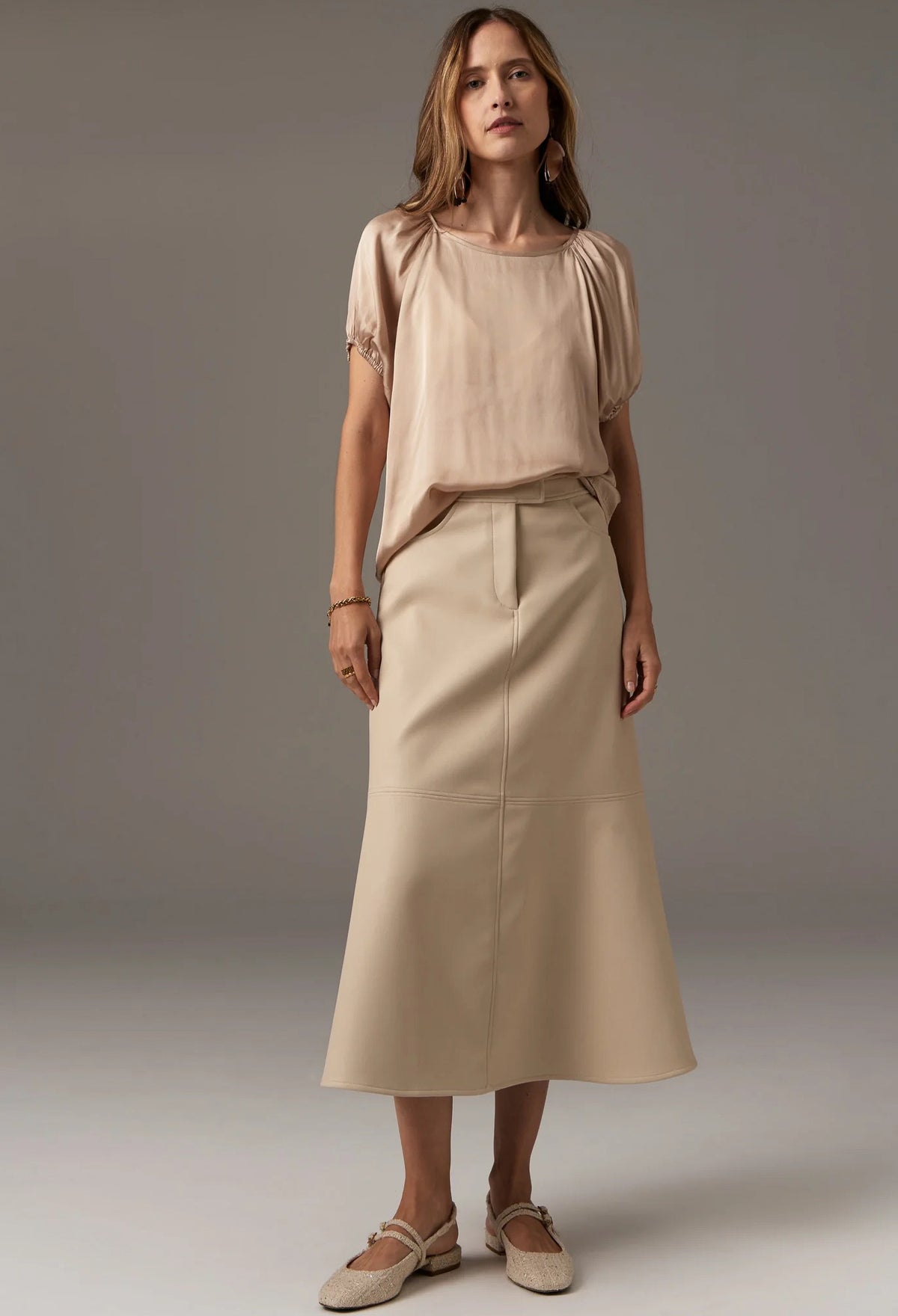 50% OFF - Pol Clothing - Ollie Faux Leather Skirt - Pebble