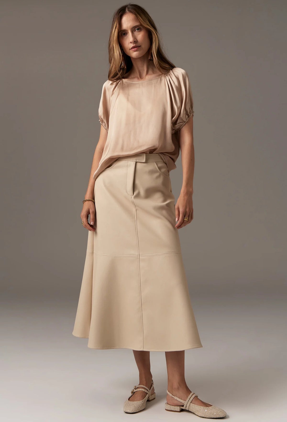 50% OFF - Pol Clothing - Ollie Faux Leather Skirt - Pebble