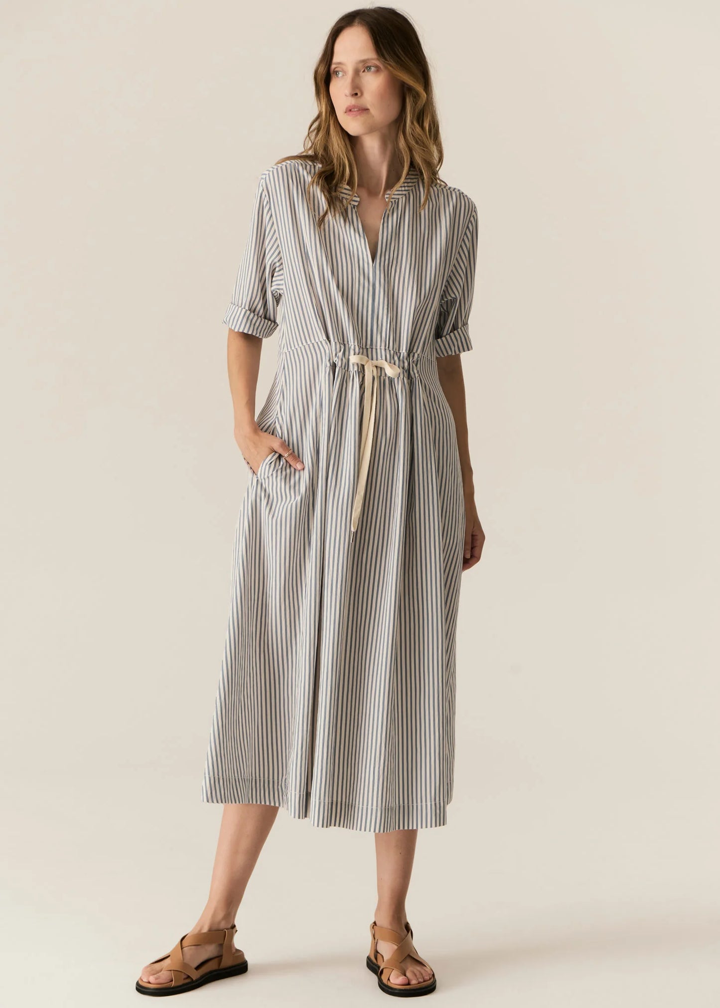 Pol Clothing - Vera Shirt Dress - Blue Stripe