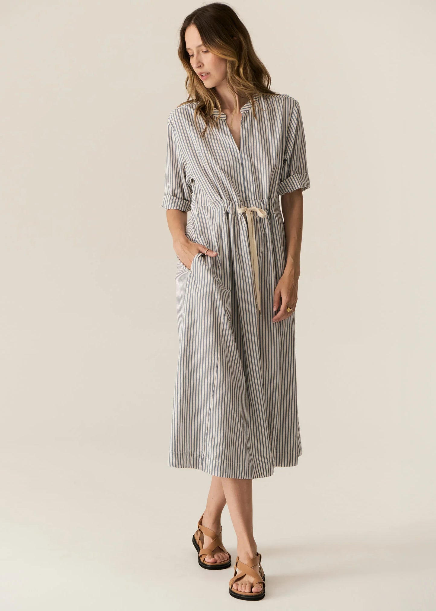 Pol Clothing - Vera Shirt Dress - Blue Stripe