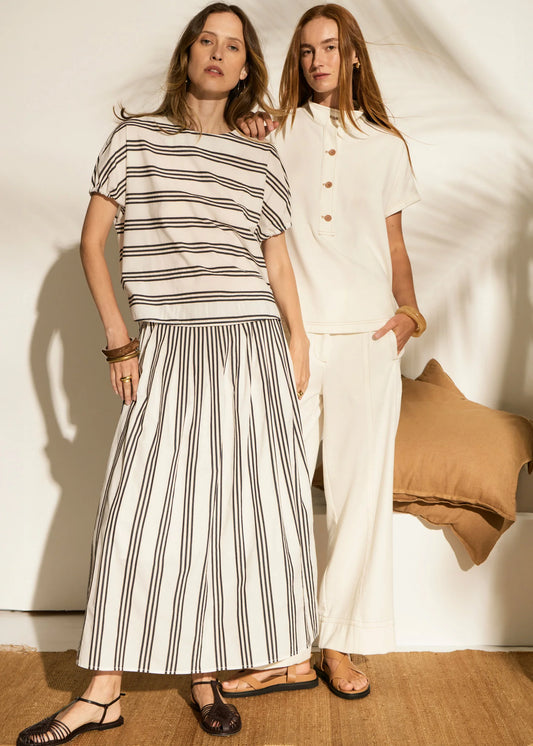 Pol Clothing - Parc Pleated Skirt - Ink Stripe
