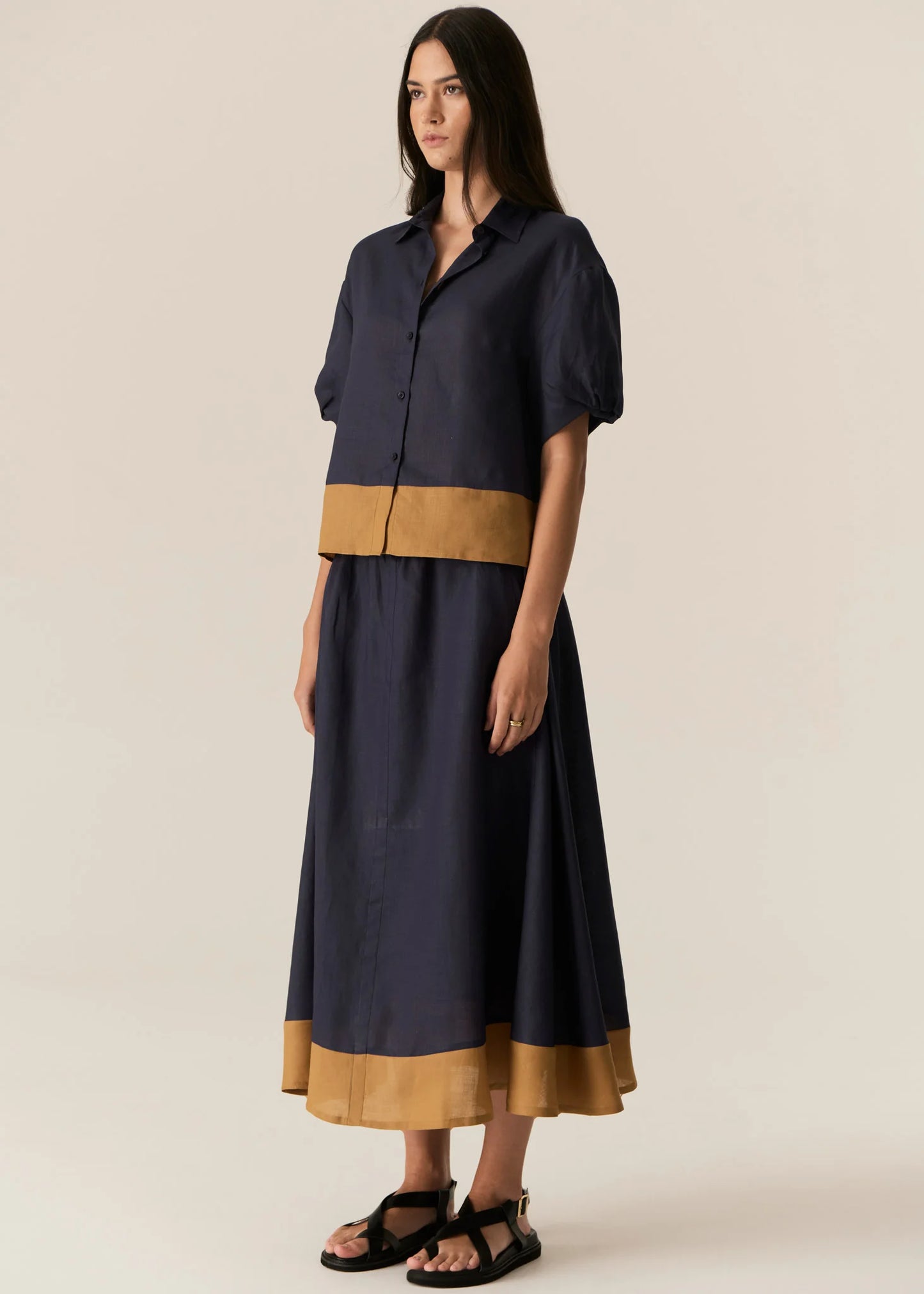 Pol Clothing - Speck Contrast Skirt - Ink Ginger