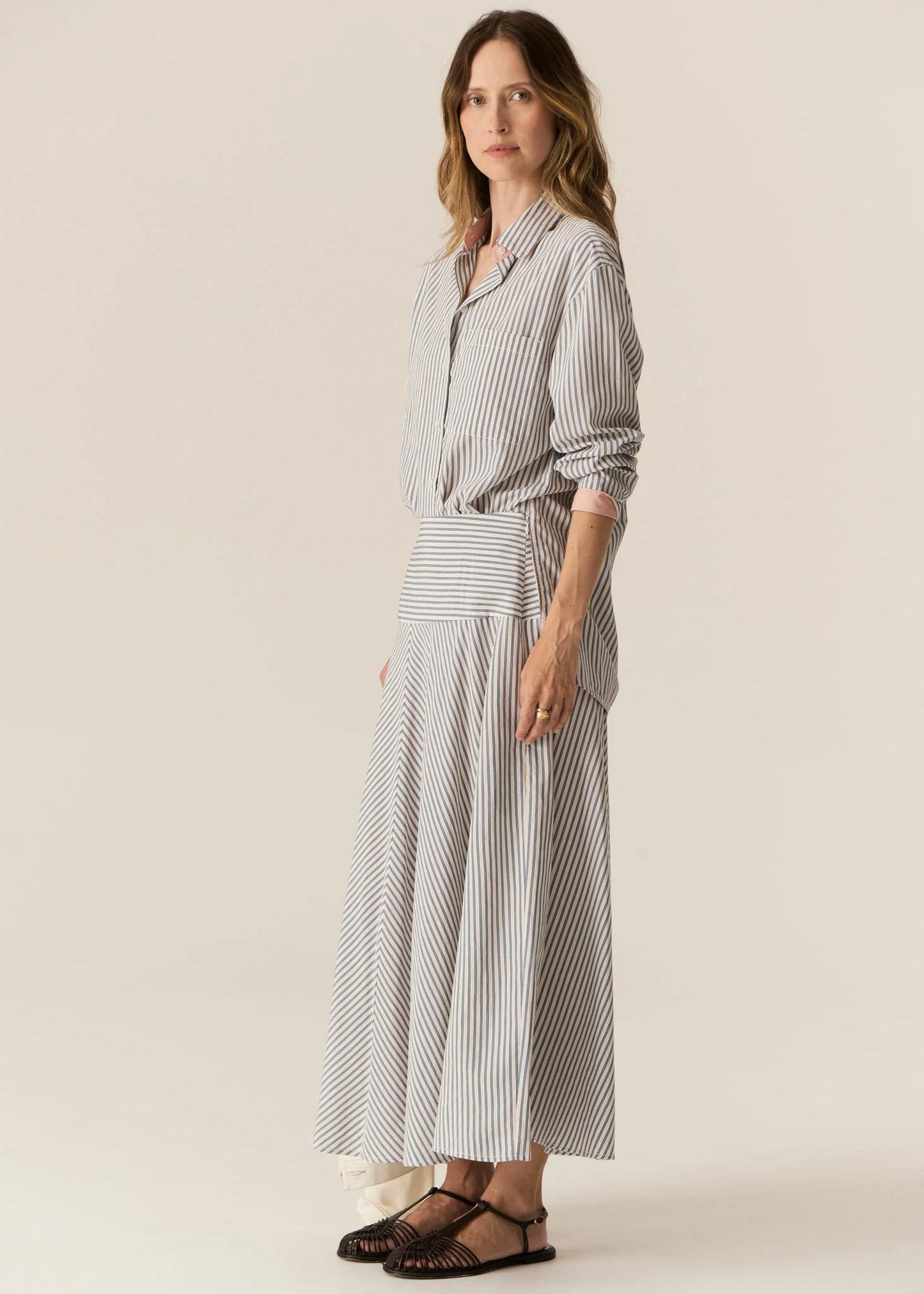 Pol Clothing - Vera Long Sleeve Shirt - Blue Stripe