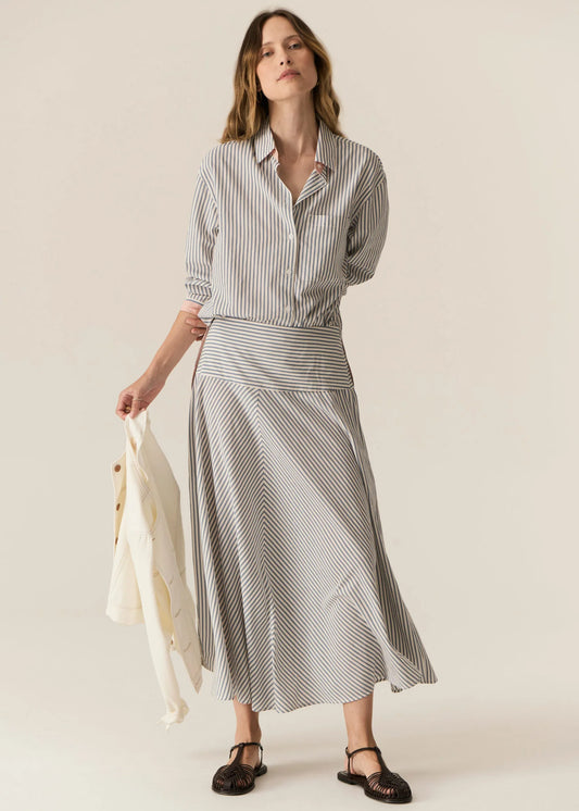 Pol Clothing - Vera Long Sleeve Shirt - Blue Stripe