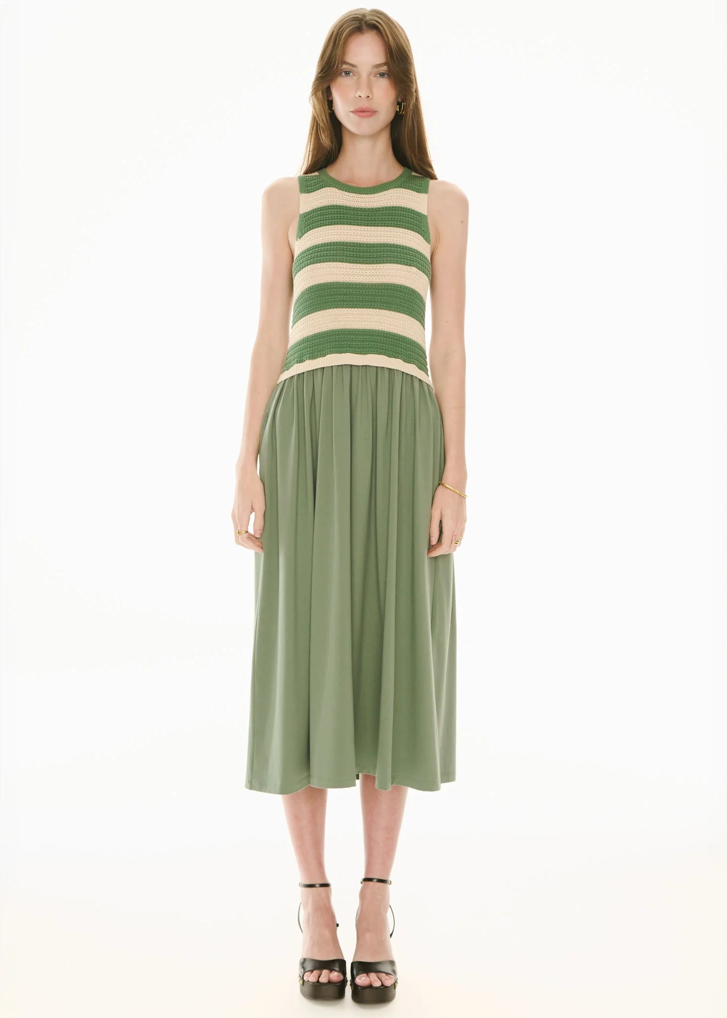 Pol Clothing - Bonde Knit Dress - Green Ivory
