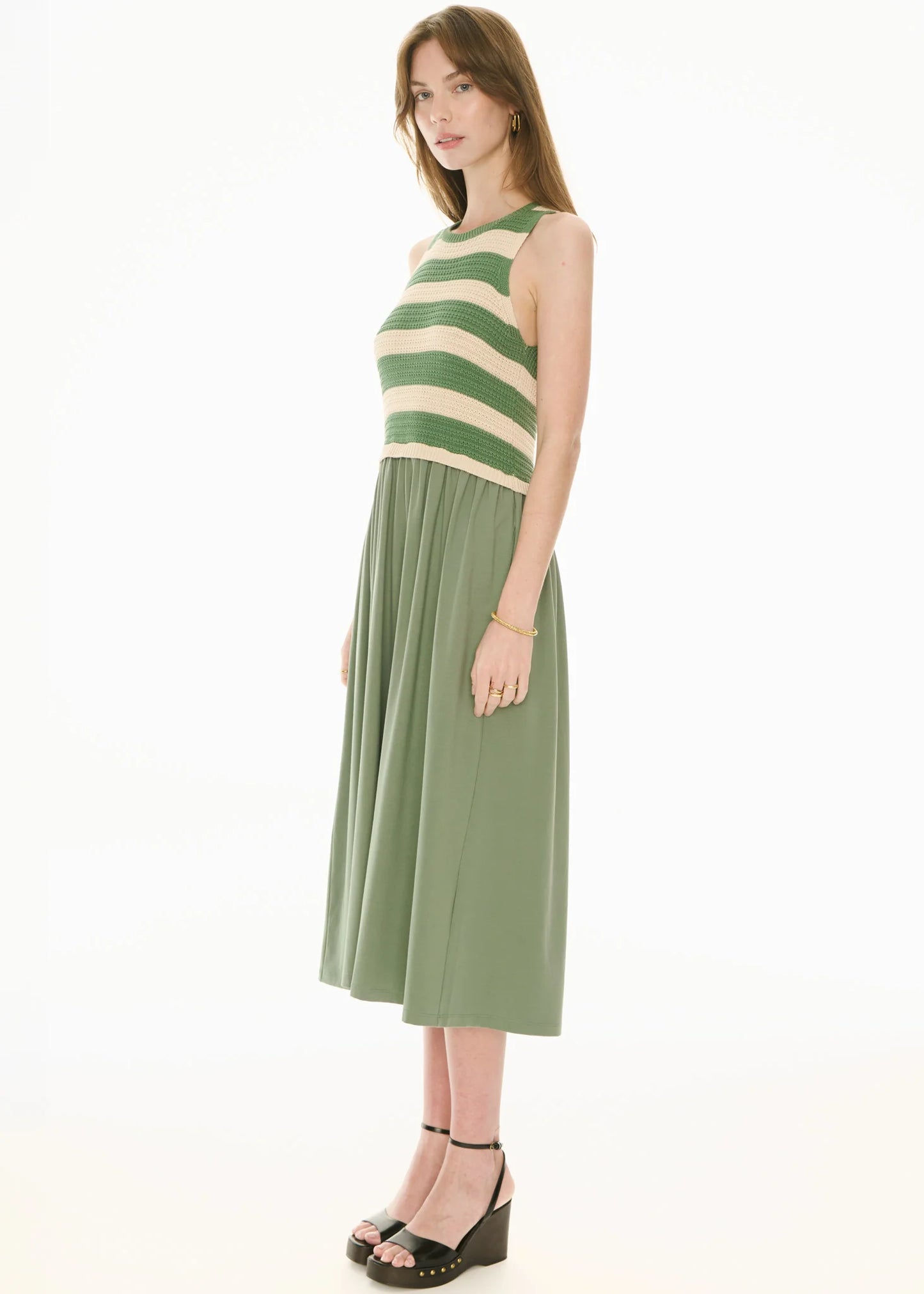 Pol Clothing - Bonde Knit Dress - Green Ivory