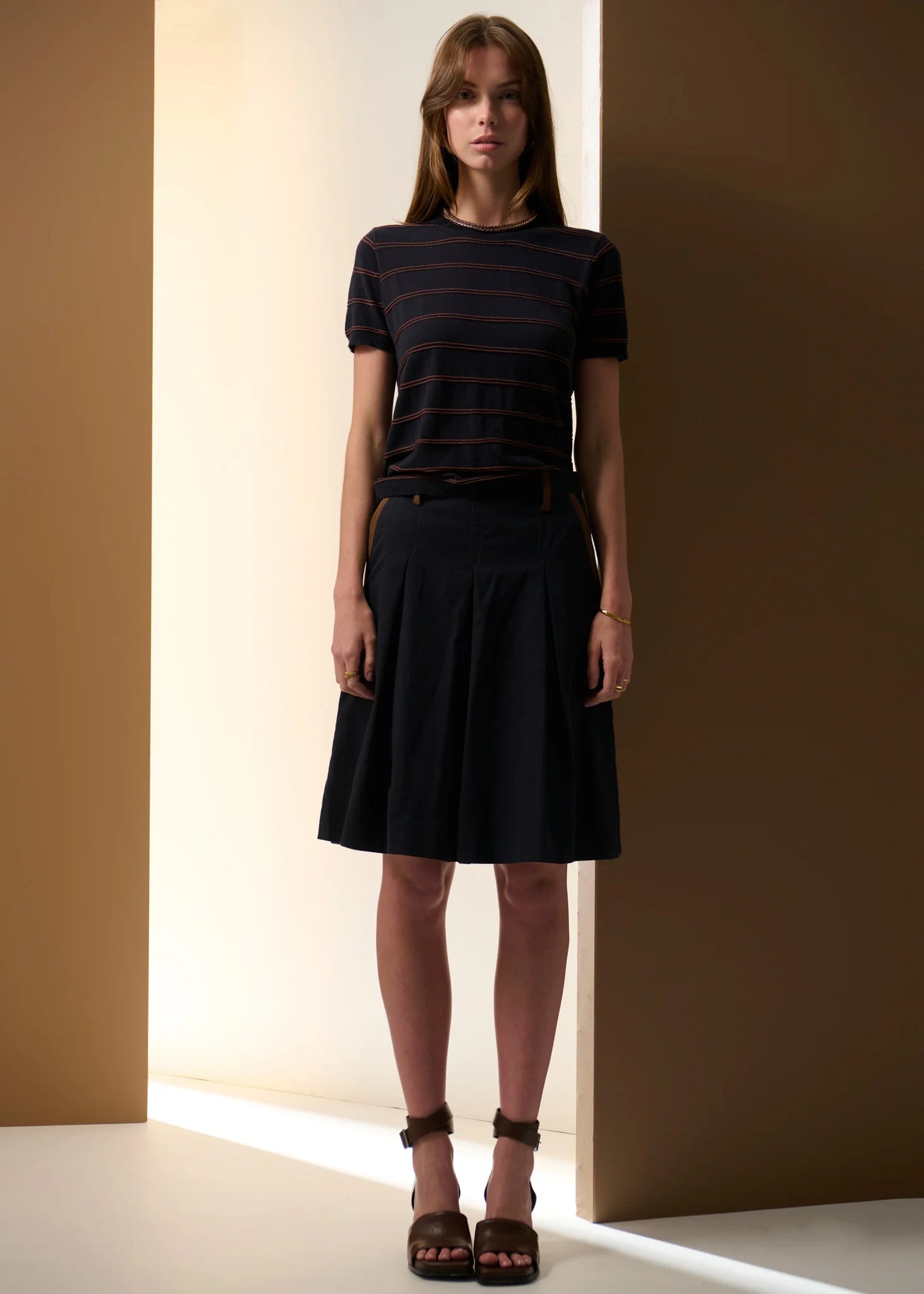 Pol Clothing - Sable Stripe Knit Tee - Ink Choc